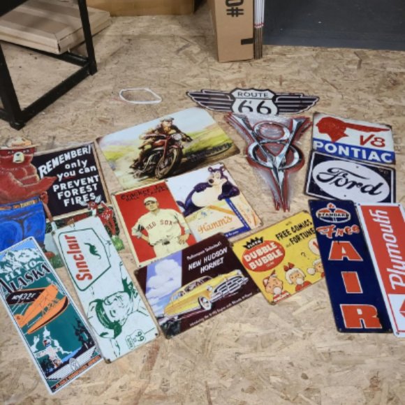 20x signs Lot HUGE Chevy Ford car USA STEEL Metal Truck Garage Dad Gift Ad - Picture 3 of 10